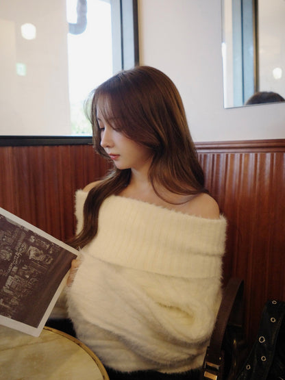 ワイドオフショルシャギーニット