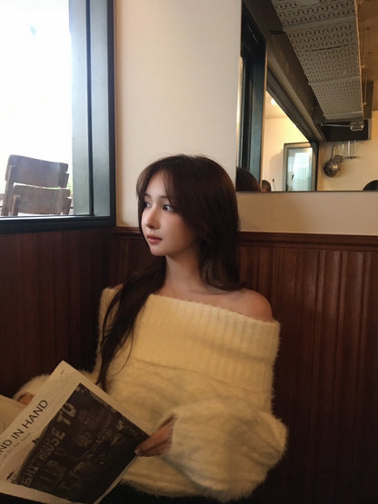 ワイドオフショルシャギーニット