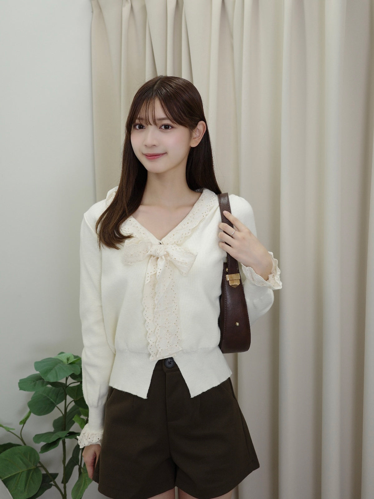 レースリボンボウタイニットカーディガン