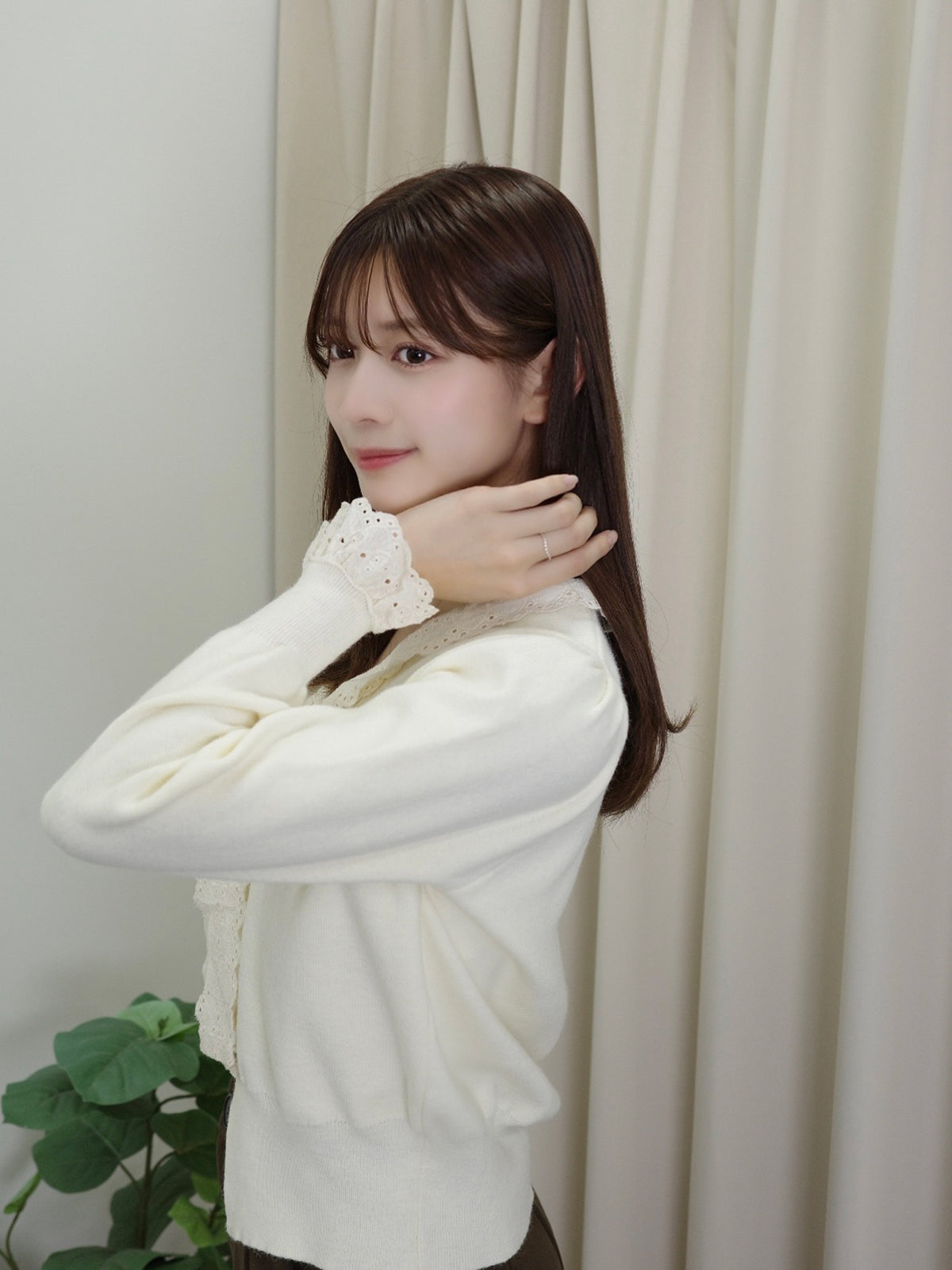 レースリボンボウタイニットカーディガン