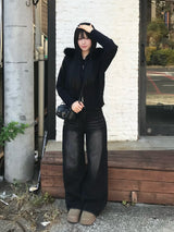 ヴィンテージメイクルーズデニムパンツ - ブラック