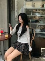 レトロチェックプリーツミニスカパン - チェック