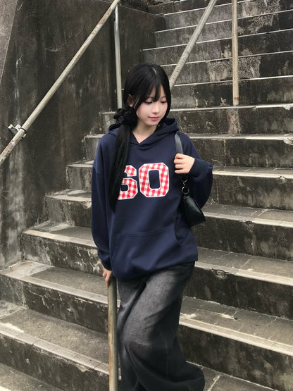 チェックロゴプリントパーカー