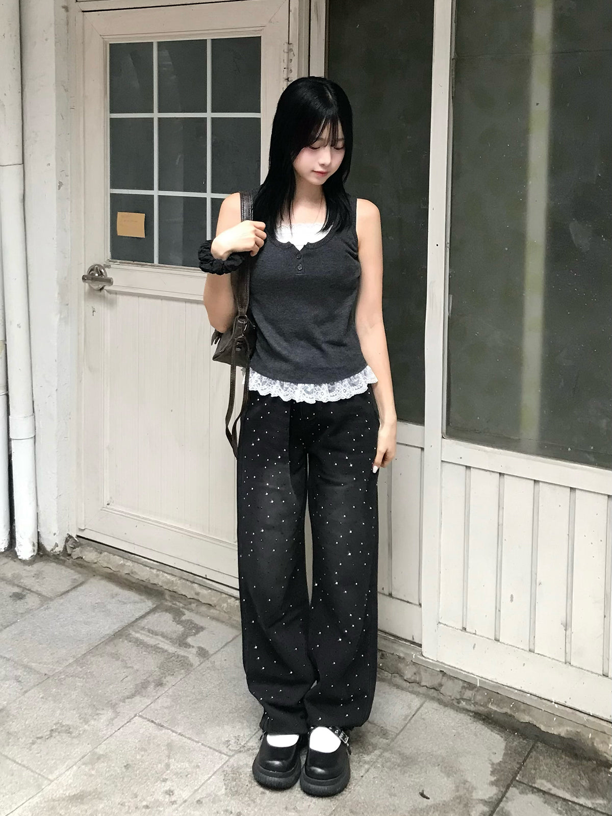 ミックスストーンデニムパンツ