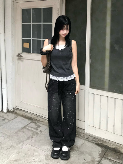 ミックスストーンデニムパンツ