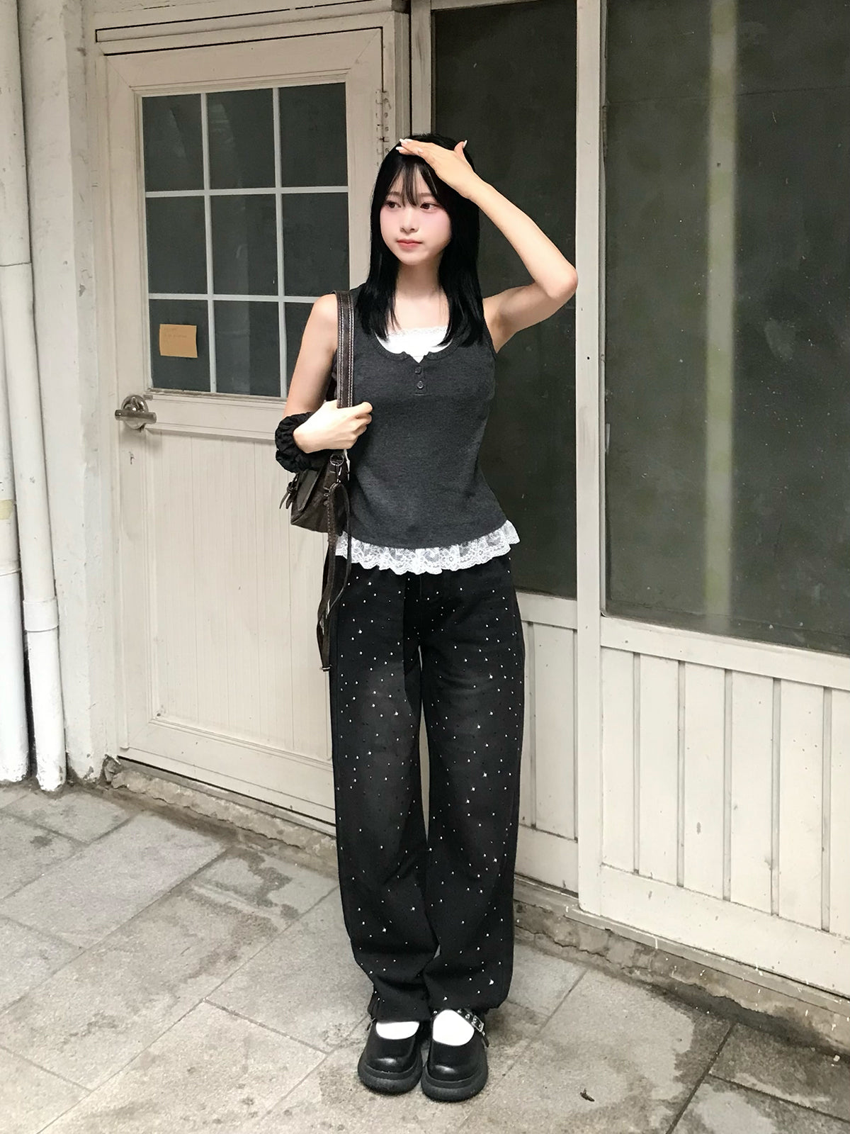 ミックスストーンデニムパンツ