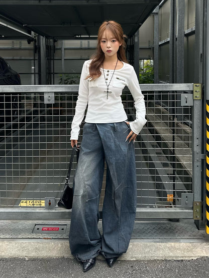 クロスウエストワイドカーブデニムパンツ