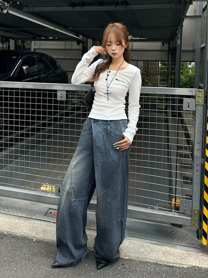 クロスウエストワイドカーブデニムパンツ