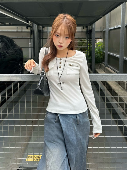 ヘンリーネックポケットリブカットソー