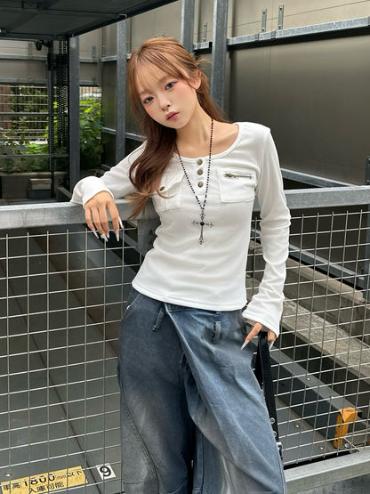 ヘンリーネックポケットリブカットソー