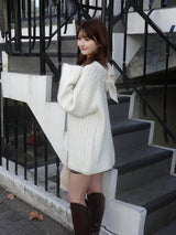 レースリボンルーズラメニット - ホワイト