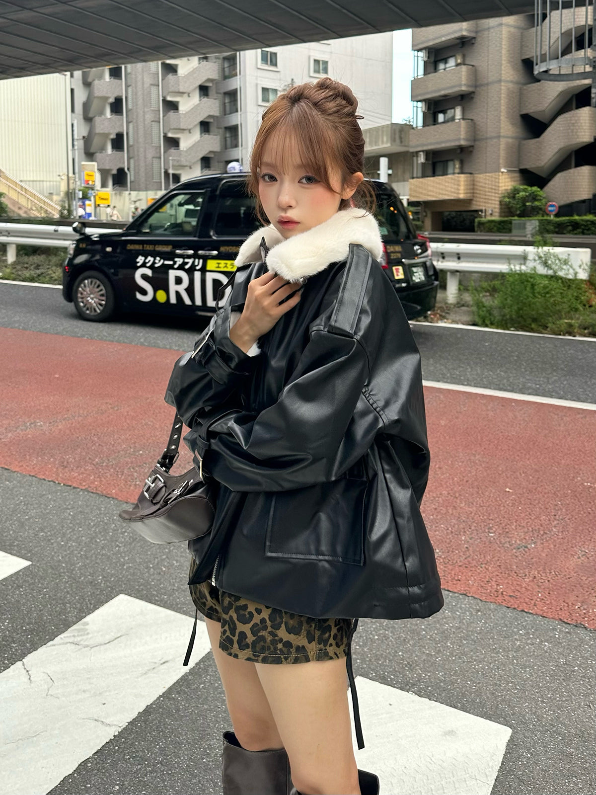 ファーライクカラーレザータッチジャケット