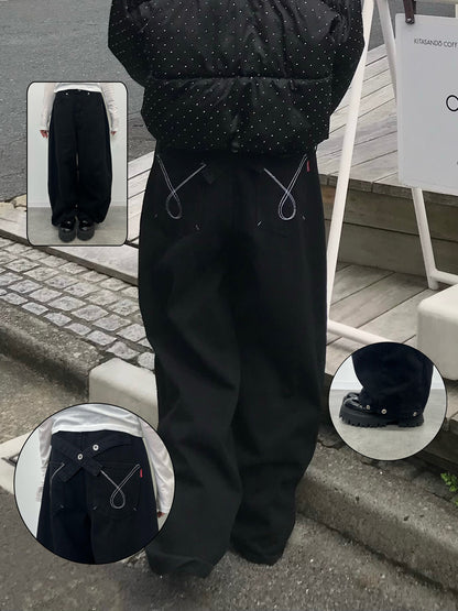 ステッチクロスワイドデニムパンツ