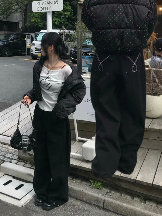 ステッチクロスワイドデニムパンツ