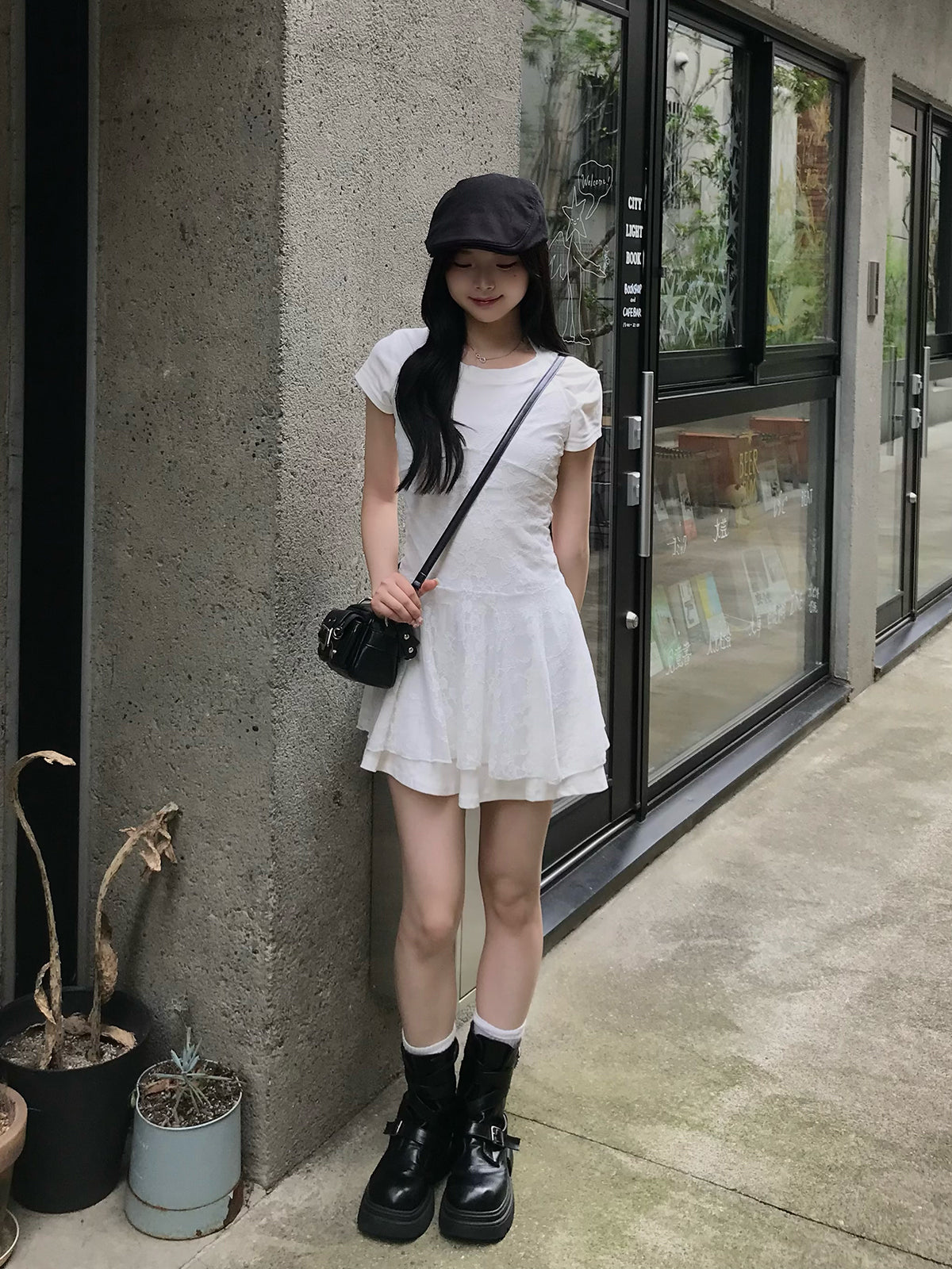 レースレイヤードツーピースミニワンピース