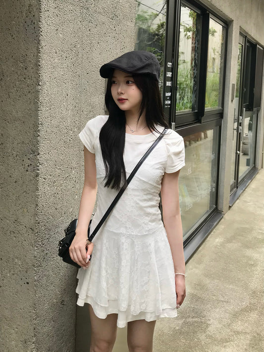 レースレイヤードツーピースミニワンピース