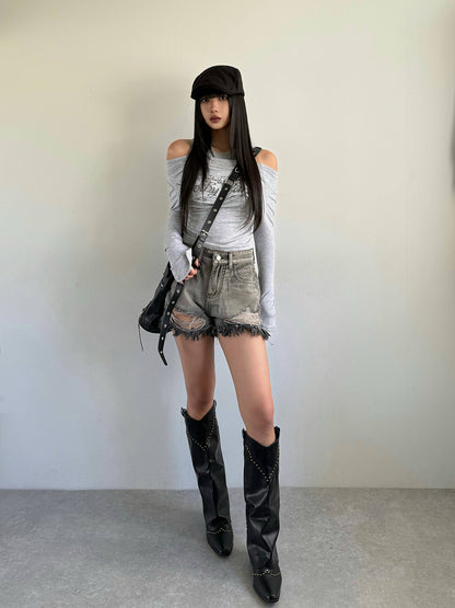 Distressed Denim Shorts