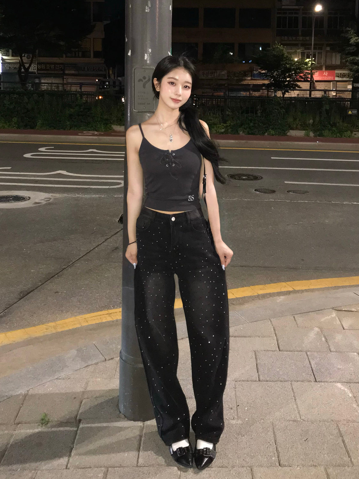 ミックスストーンデニムパンツ