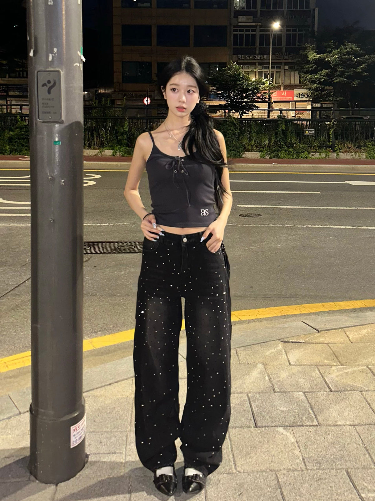 ミックスストーンデニムパンツ