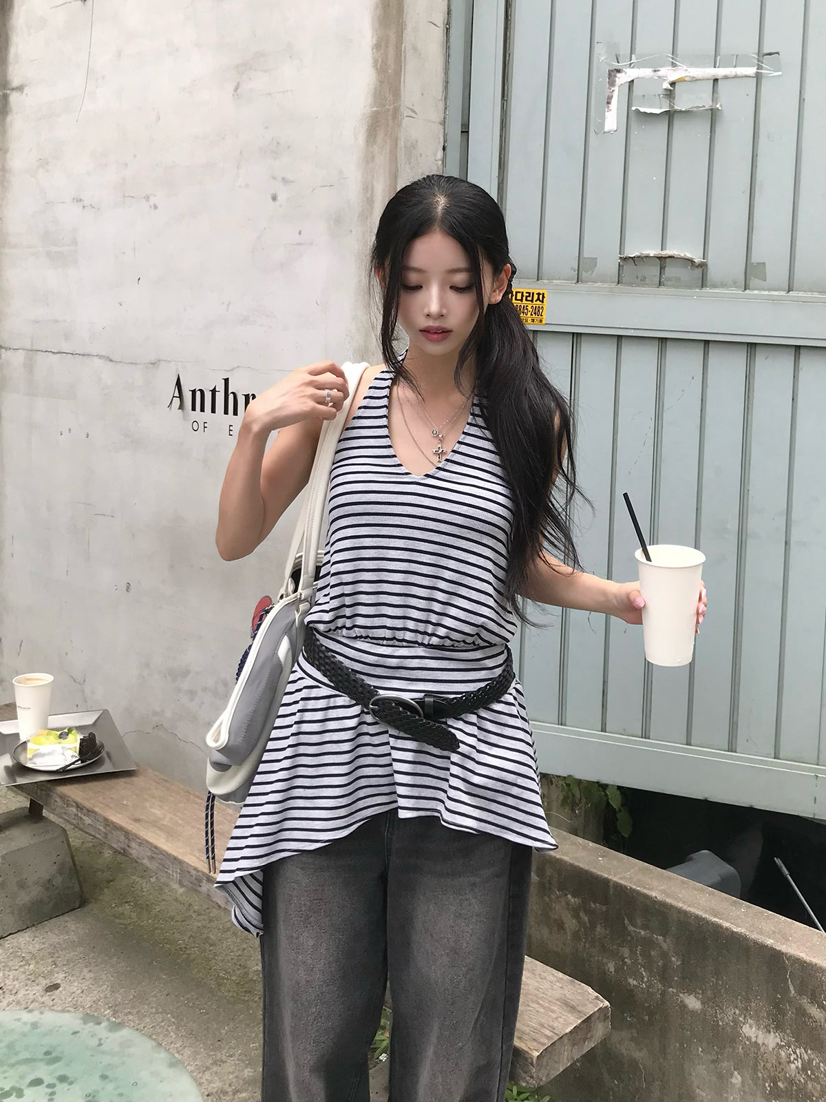 アシメヘムボーダーホルターカットソー