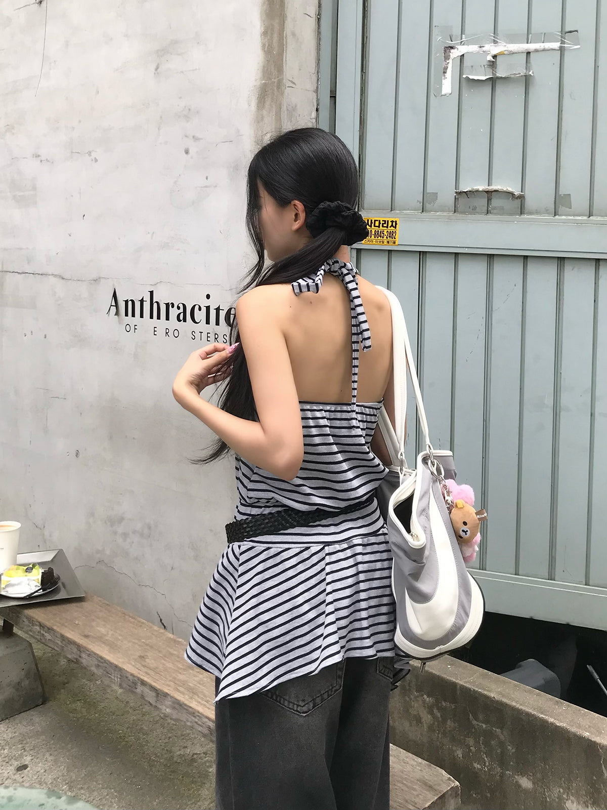 アシメヘムボーダーホルターカットソー