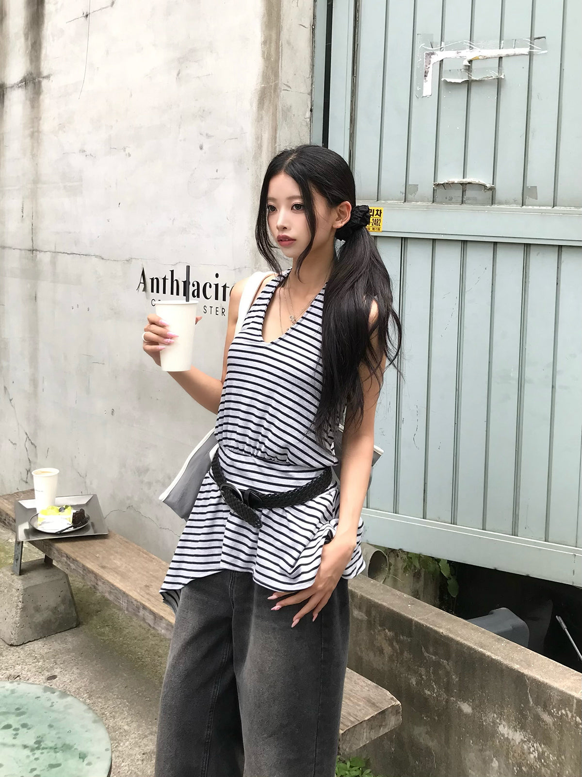 アシメヘムボーダーホルターカットソー