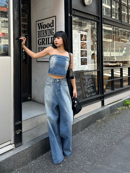 Strapless washed denim set