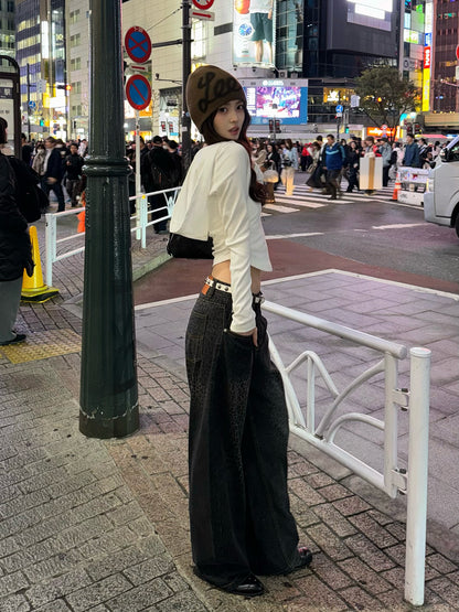 リブボタンフーディーカットソー