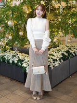 ラメスパンコールマーメイドニットスカート - ベージュ