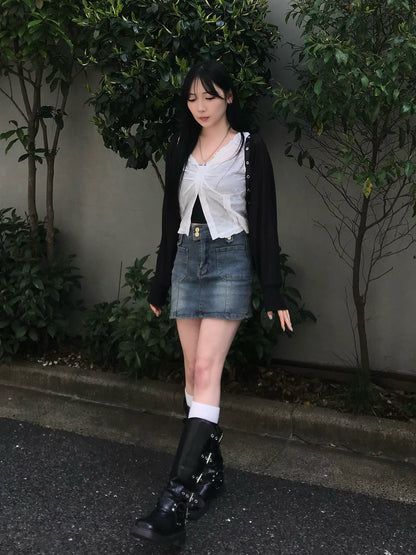 雙排扣牛仔迷你裙