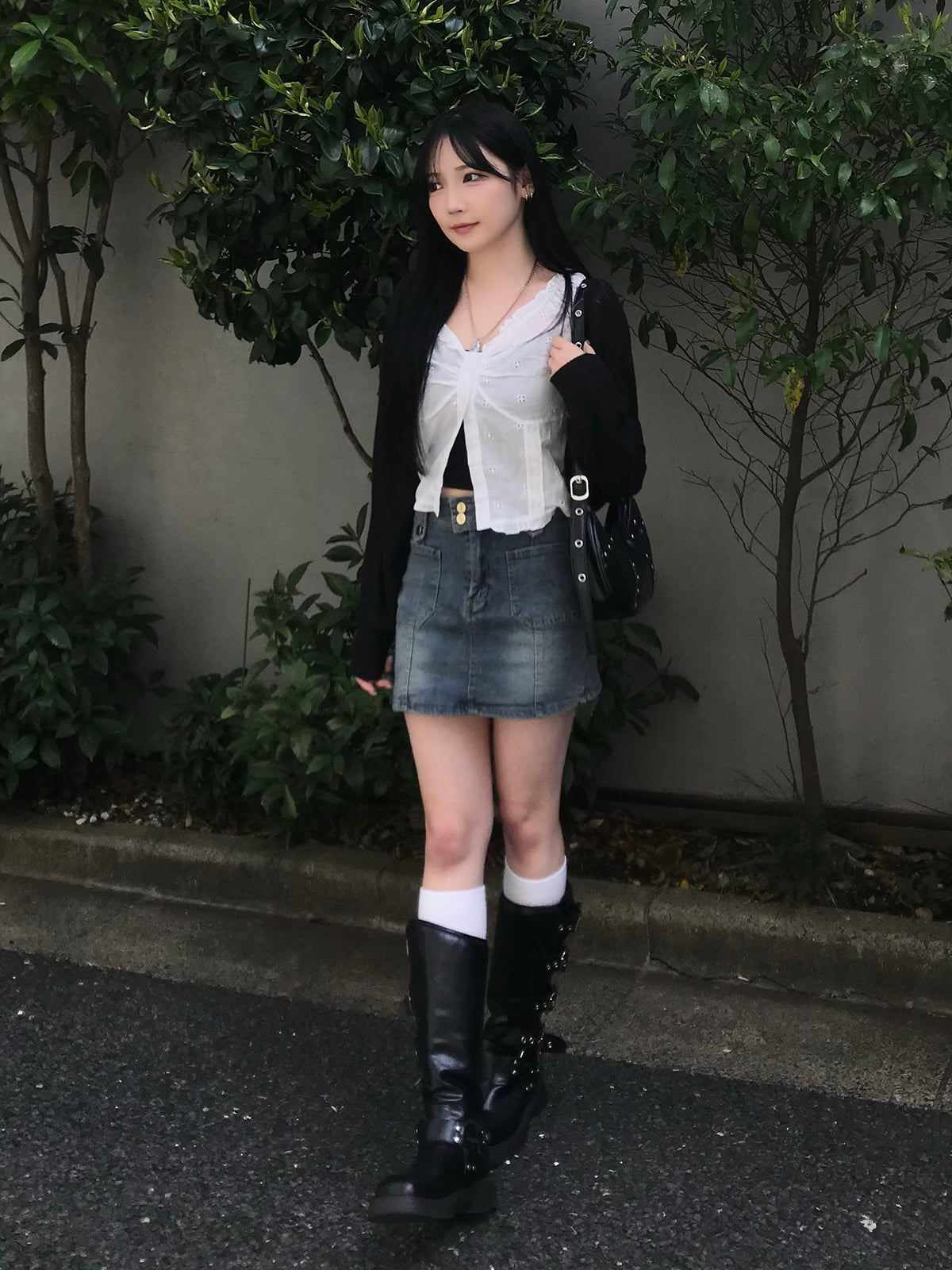雙排扣牛仔迷你裙