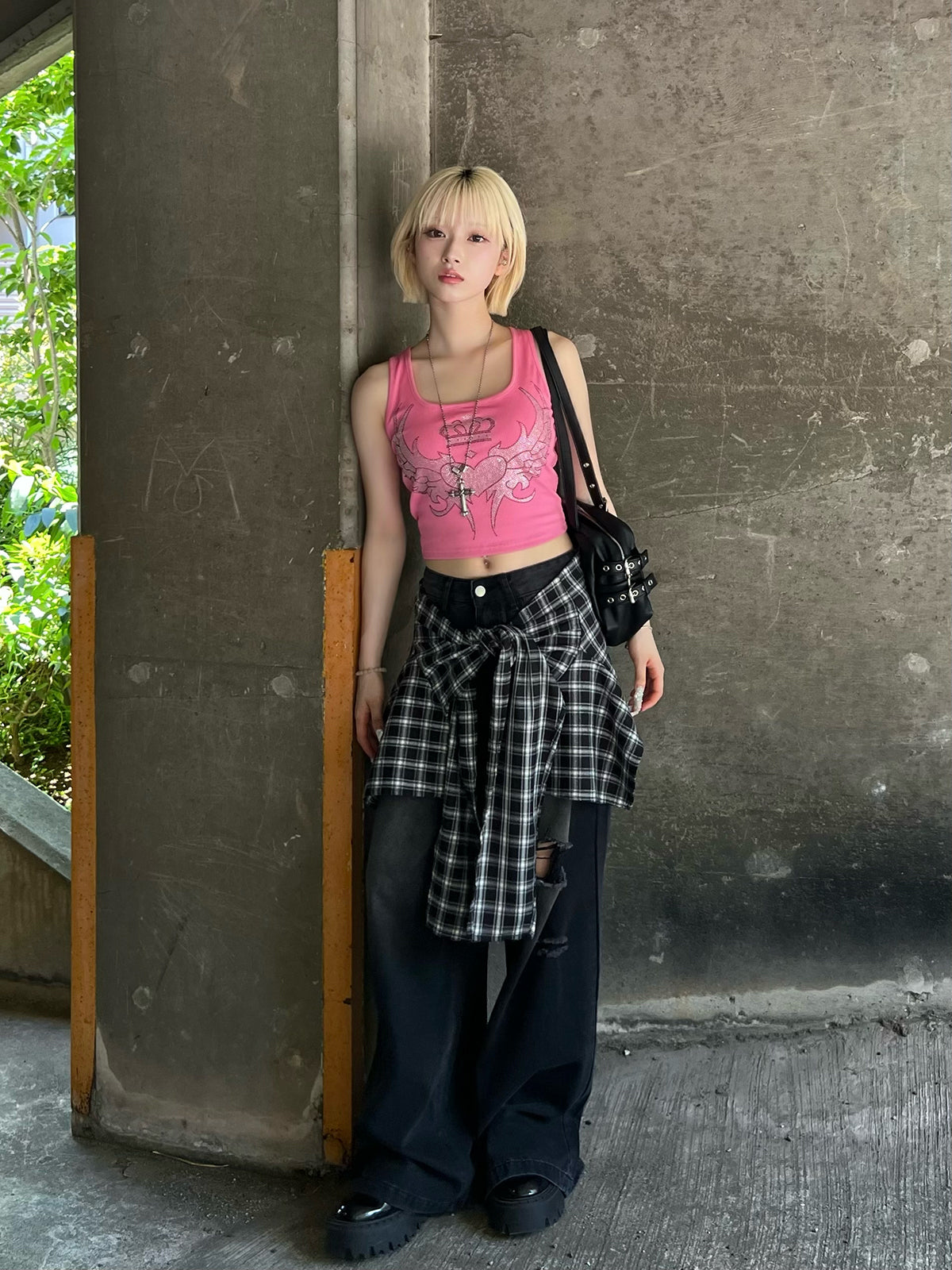 ラインストーンリブタンクトップ