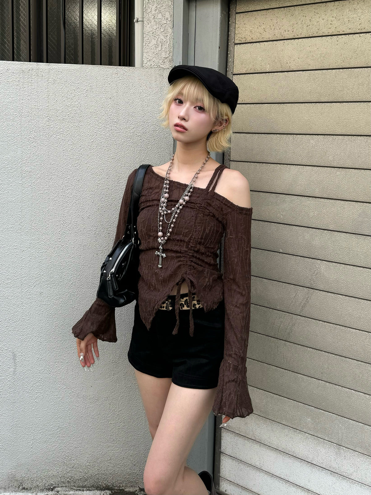 ストレッチレースドロストワンショルカットソー