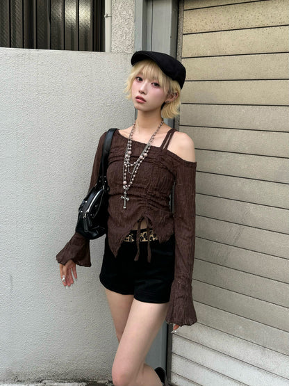 ストレッチレースドロストワンショルカットソー