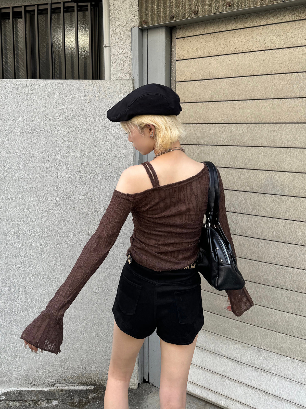 ストレッチレースドロストワンショルカットソー