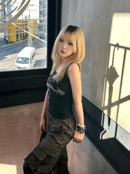 ラインストーンロゴタンクトップ
