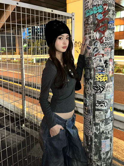 ヘンリーネックポケットリブカットソー