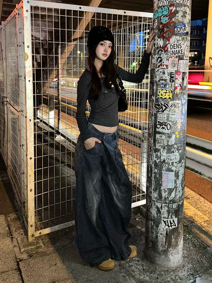 クロスウエストワイドカーブデニムパンツ