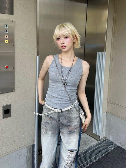 ツートーンクラッシュワイドデニムパンツ