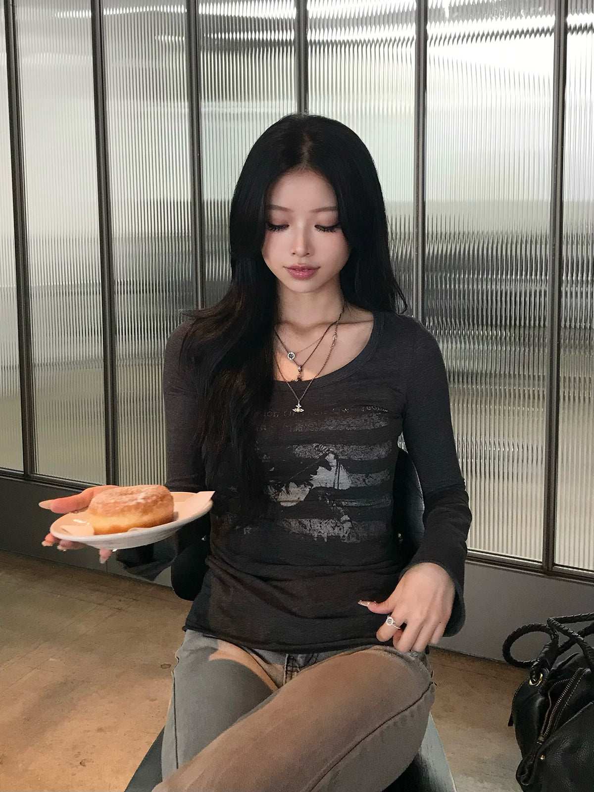 フラッグデザインロングスリーブTシャツ