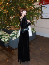 バックオープンベロアワンピース【1月中旬予約】 - ブラック