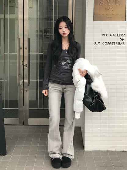 ローライズエンブロイダリーデニムパンツ