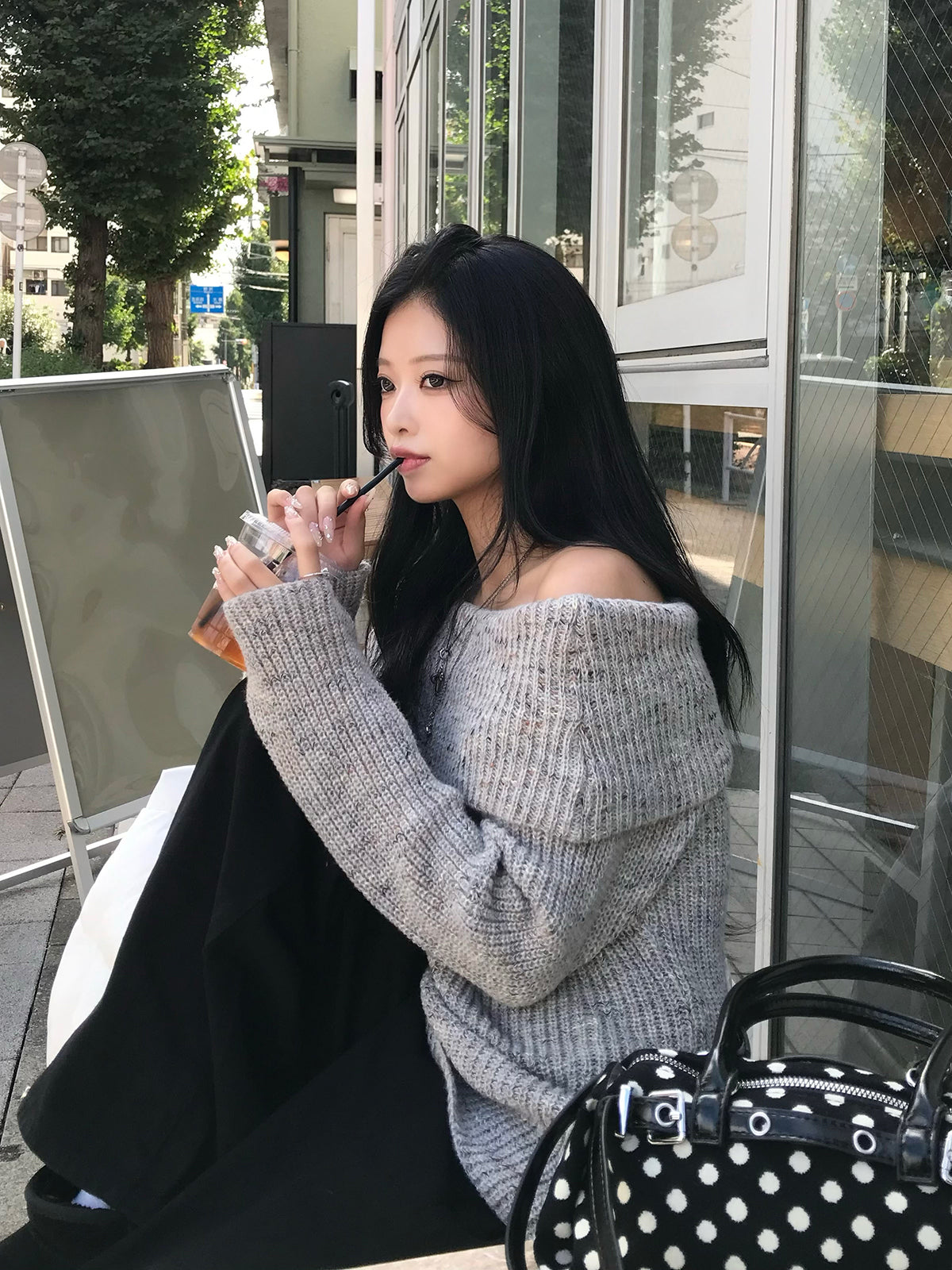 ミックスヤーンオフショルニット