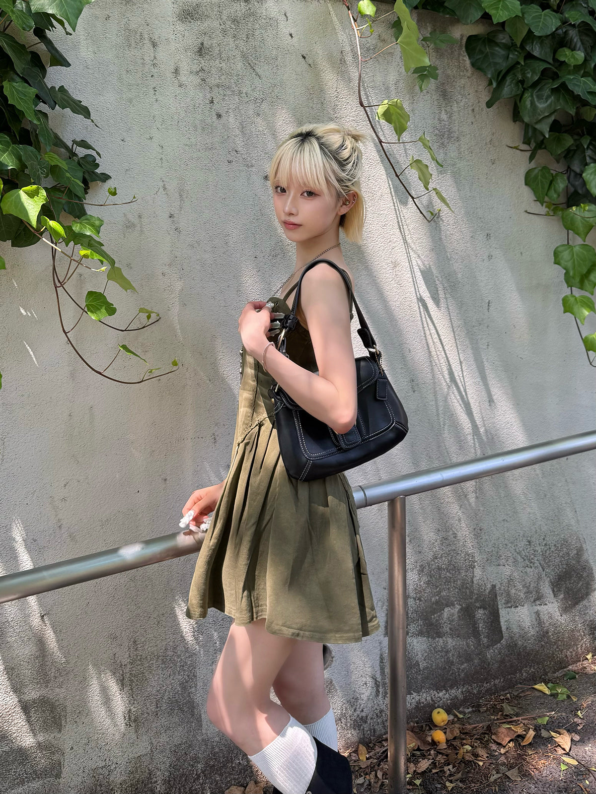 フリンジデニムミニワンピース