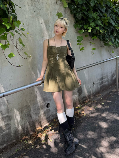 フリンジデニムミニワンピース