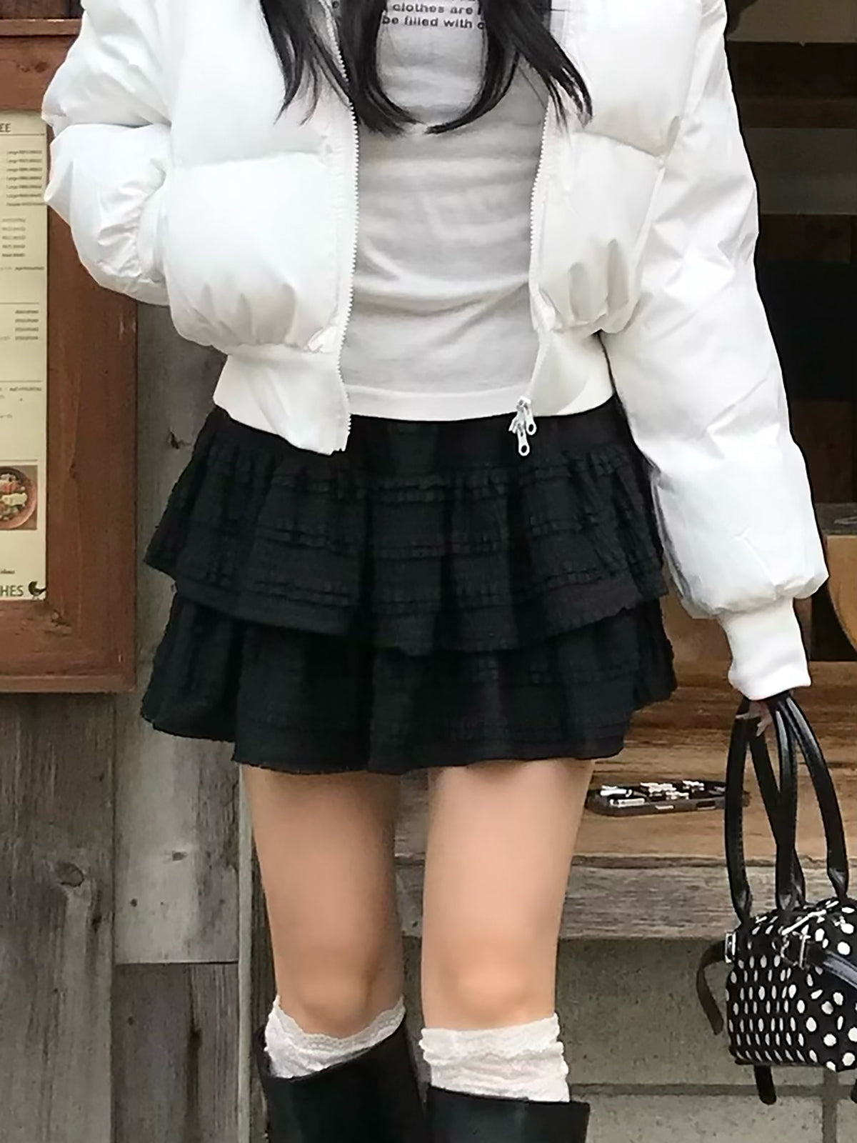 レースフリルティアードミニスカート　