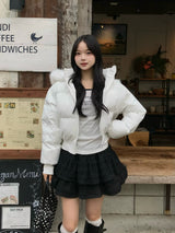 ダブルジップファータッチパデッドブルゾン - ホワイト