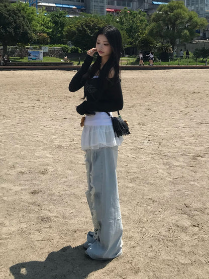 フリルセットペイントダメージデニムパンツ