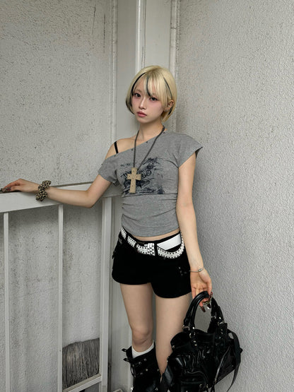 グラフィティデザインワンショルTシャツ