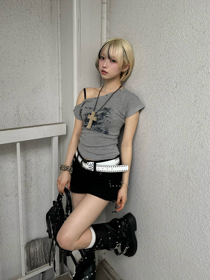 グラフィティデザインワンショルTシャツ